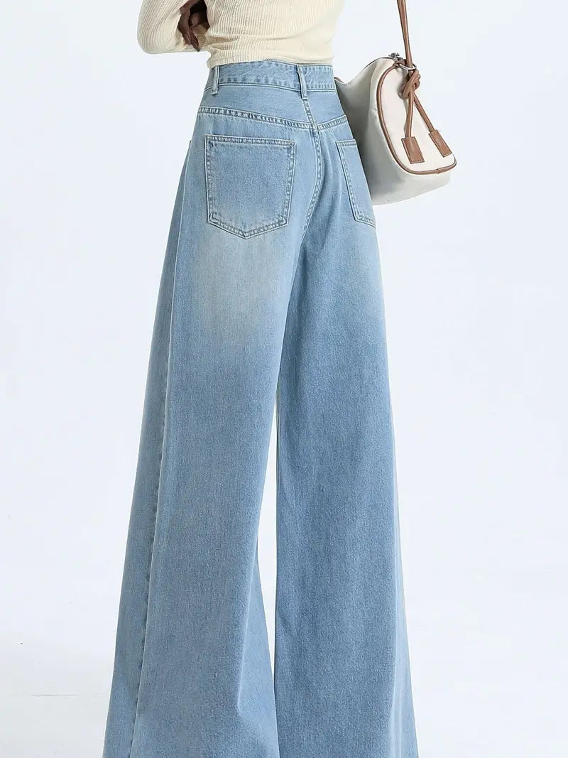 Elengatine Causal Blue Wide Leg Jeans for Women BXD0041