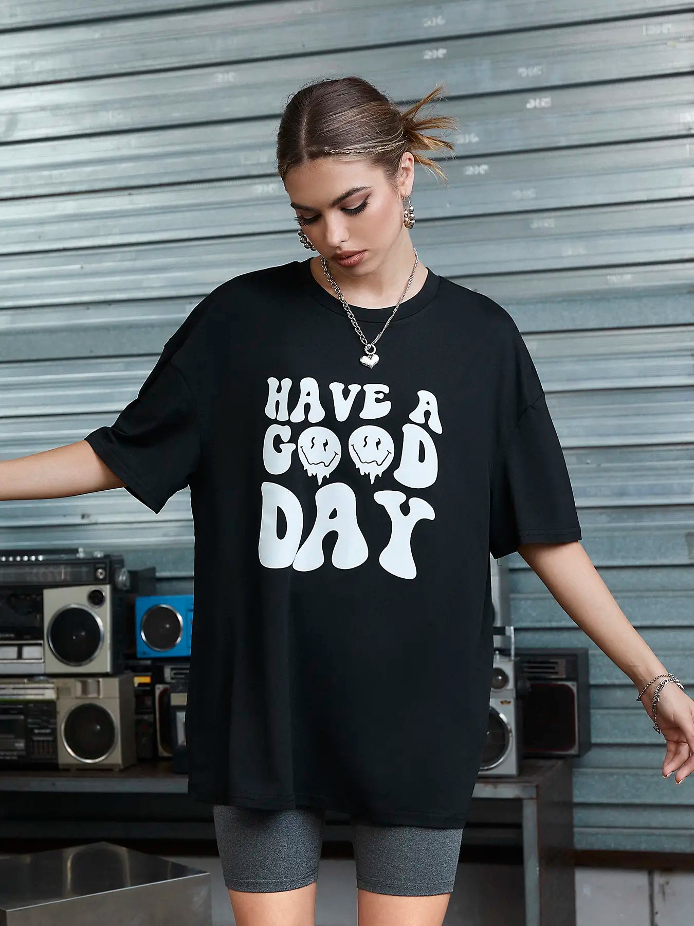 Elengatine Letters Graphic Printing Drop Shoulder Tee Fashion