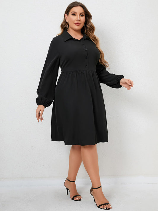 Elengatine Plus Drop Should Long Sleeves A-line Dress