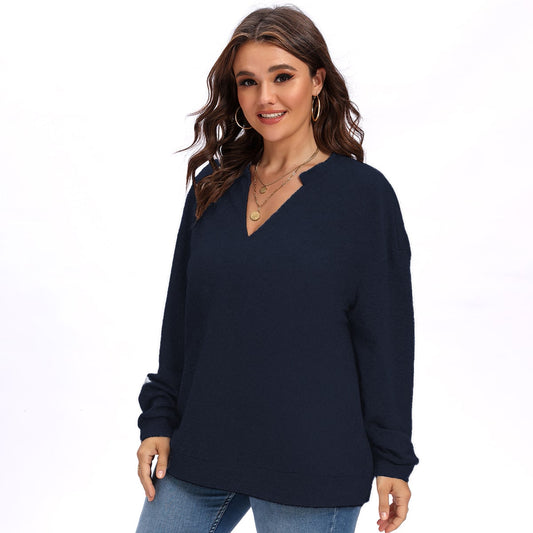 Elengatine Plus Solid V Neck Drop Shoulder Top