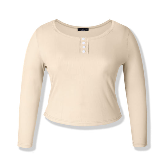 Elengatine Plus Size Causal Long-Sleeved Tee for Fall&Spring