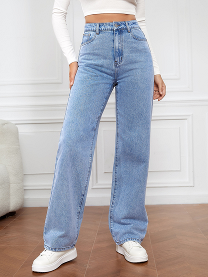 Elengatine High Waist Women Jeans, Washed Denim Fashionable Straight Leg Jeans for Women,Loose Baggy Pants with Pockets 2633