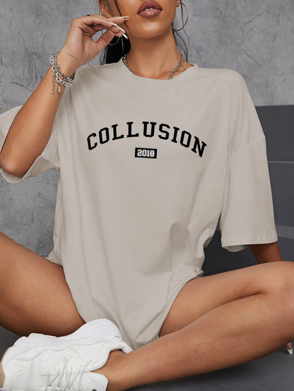 Elengatine COLLUSION Letter Graphic Printing Drop Shoulder Tee