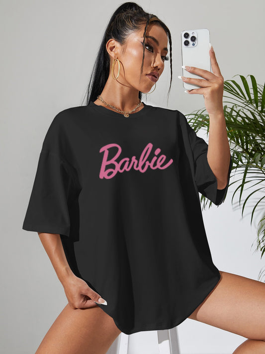 Elengatine Barbie Letter Graphic Printing Oversized Drop Shoulder Tee