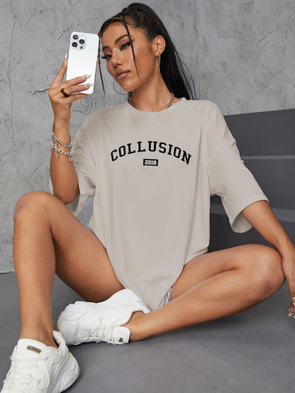 Elengatine COLLUSION Letter Graphic Printing Drop Shoulder Tee