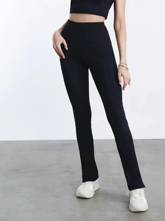 Elengatine Ruched Split Hem Leggings Black