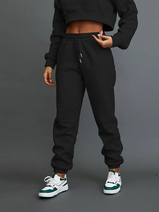 Elengatine Solid Drawstring Waist Sweatpants