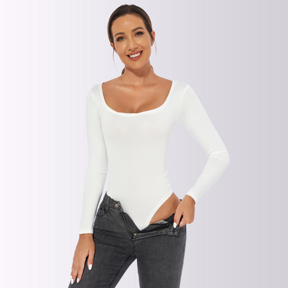 Elengatine Plain Long Sleeves Shapewear Bodysuit For Autumn&Winter