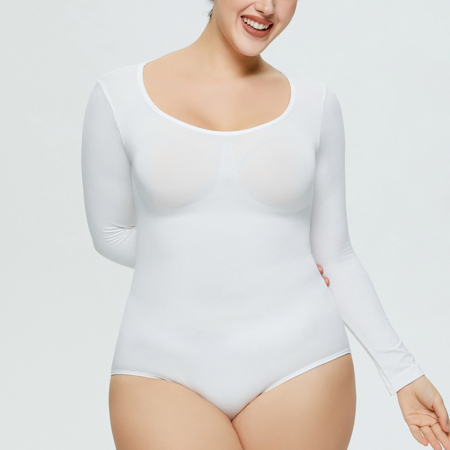 Elengatine Plain Long Sleeves Shapewear Bodysuit For Autumn&Winter