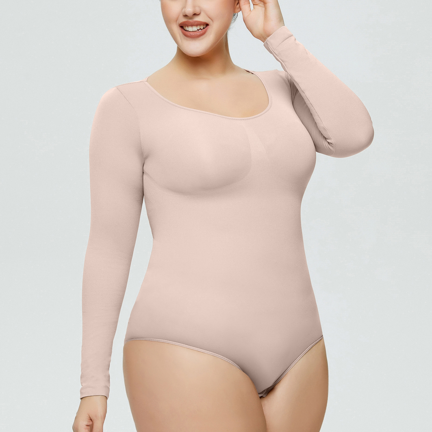 Elengatine Plain Long Sleeves Shapewear Bodysuit For Autumn&Winter