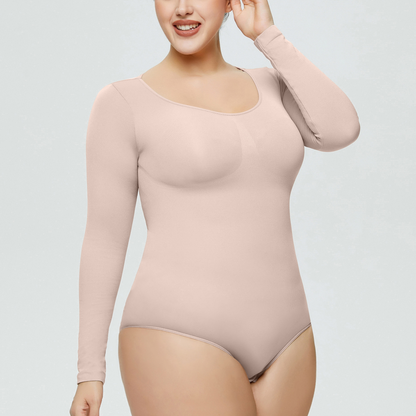 Elengatine Plain Long Sleeves Shapewear Bodysuit For Autumn&Winter