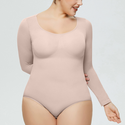 Elengatine Plain Long Sleeves Shapewear Bodysuit For Autumn&Winter