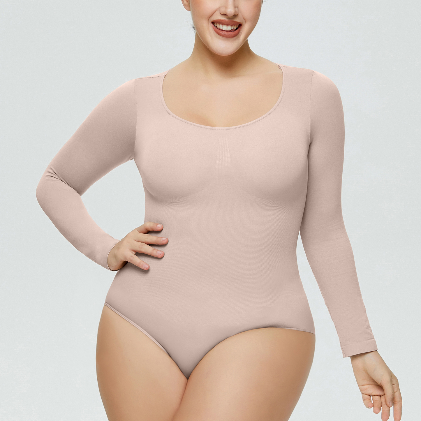 Elengatine Plain Long Sleeves Shapewear Bodysuit For Autumn&Winter