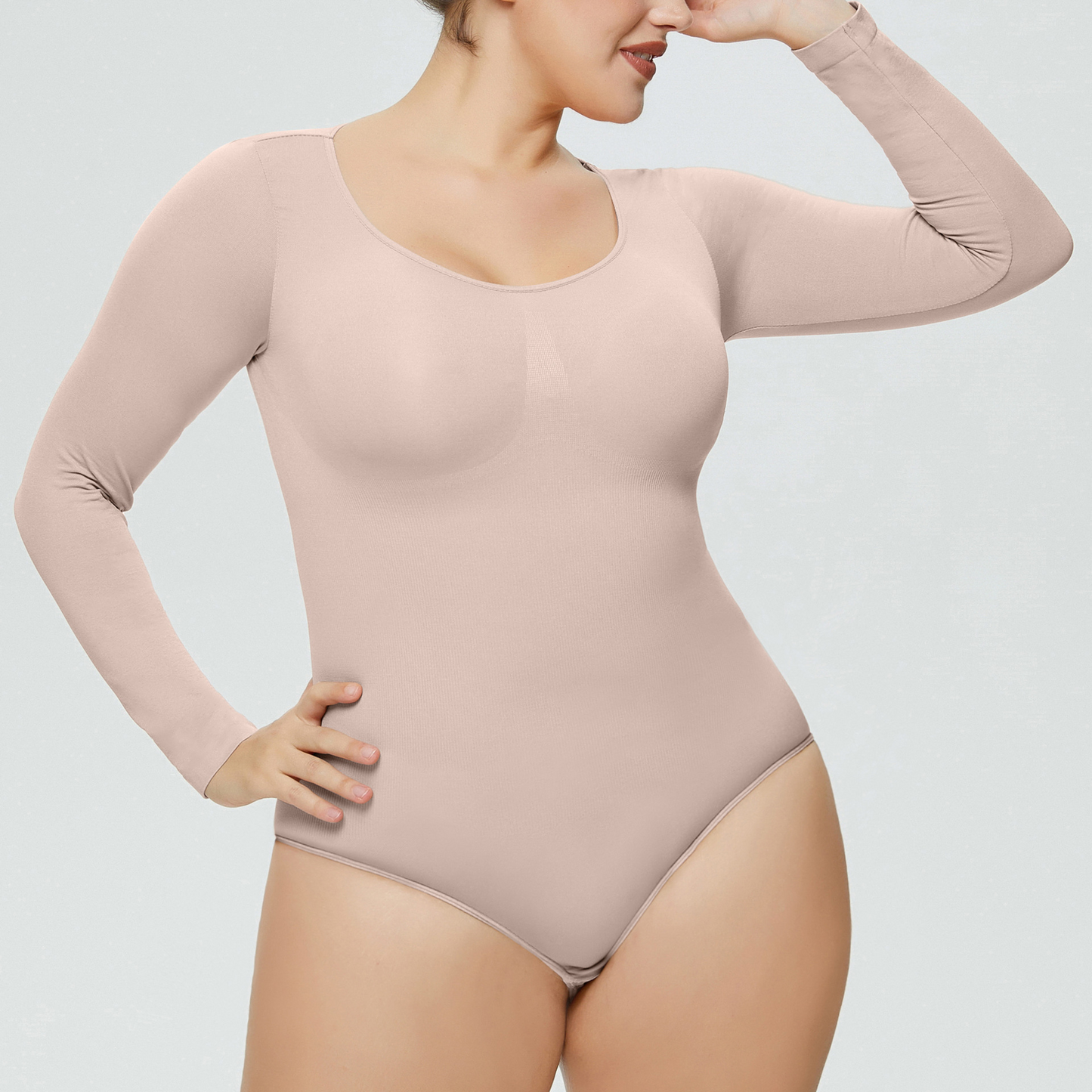 Elengatine Plain Long Sleeves Shapewear Bodysuit For Autumn&Winter