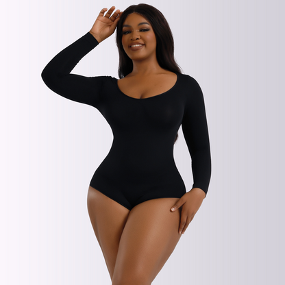 Elengatine Plain Long Sleeves Shapewear Bodysuit For Autumn&Winter