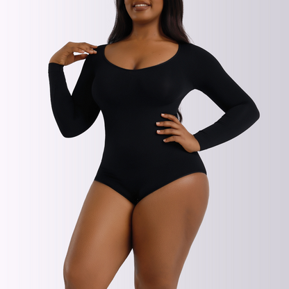 Elengatine Plain Long Sleeves Shapewear Bodysuit For Autumn&Winter