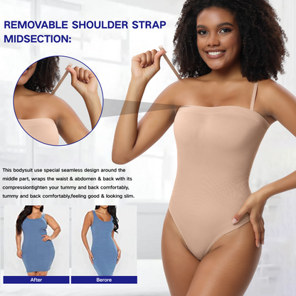 Elengatine Plain Detachable Shoulder Strap Bodysuit Shapewear