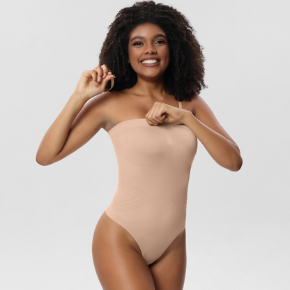 Elengatine Plain Detachable Shoulder Strap Bodysuit Shapewear