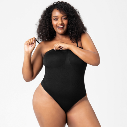 Elengatine Plain Detachable Shoulder Strap Bodysuit Shapewear