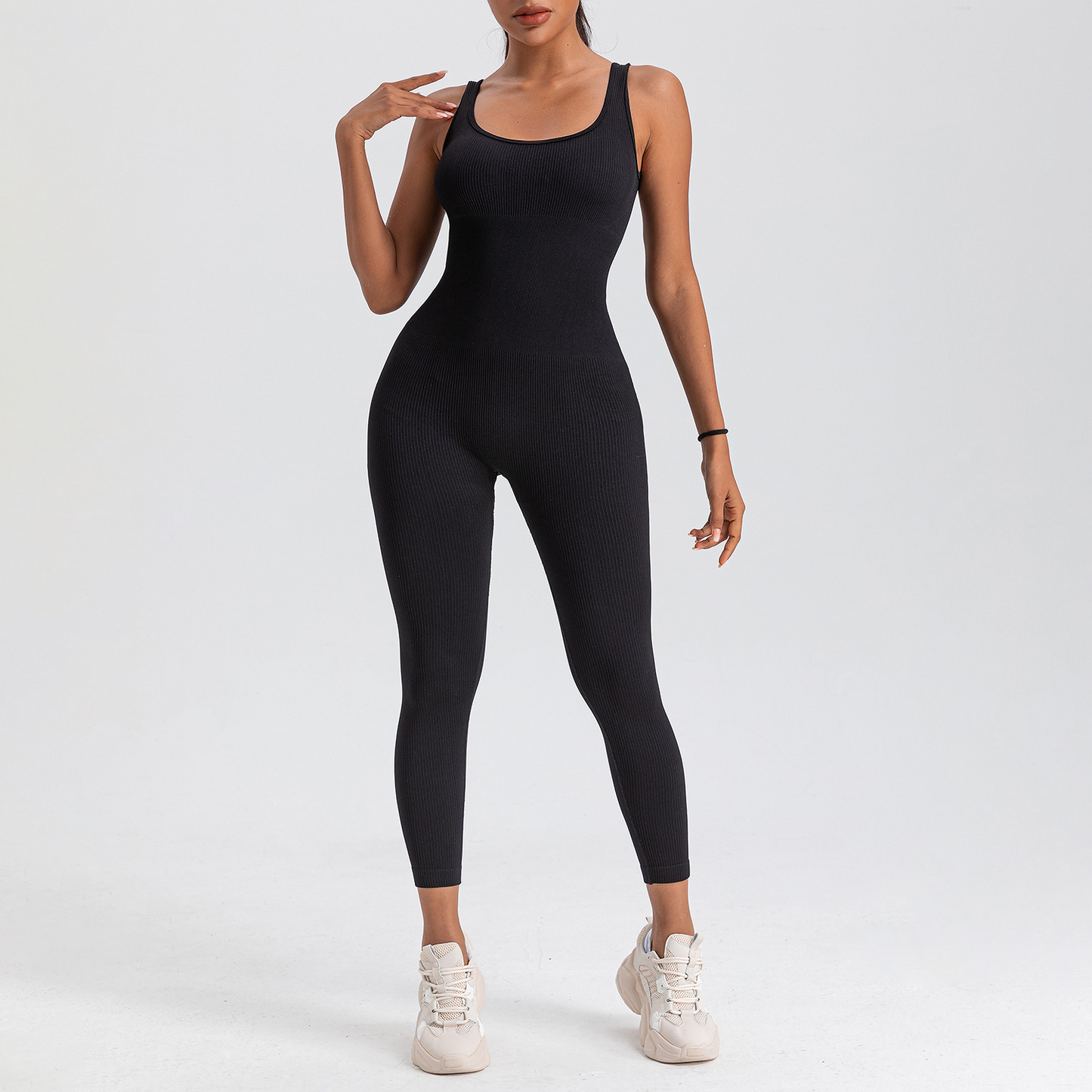 Elengatine Plain Fitness Sports Sexy Backless Jumpsuit Trousers