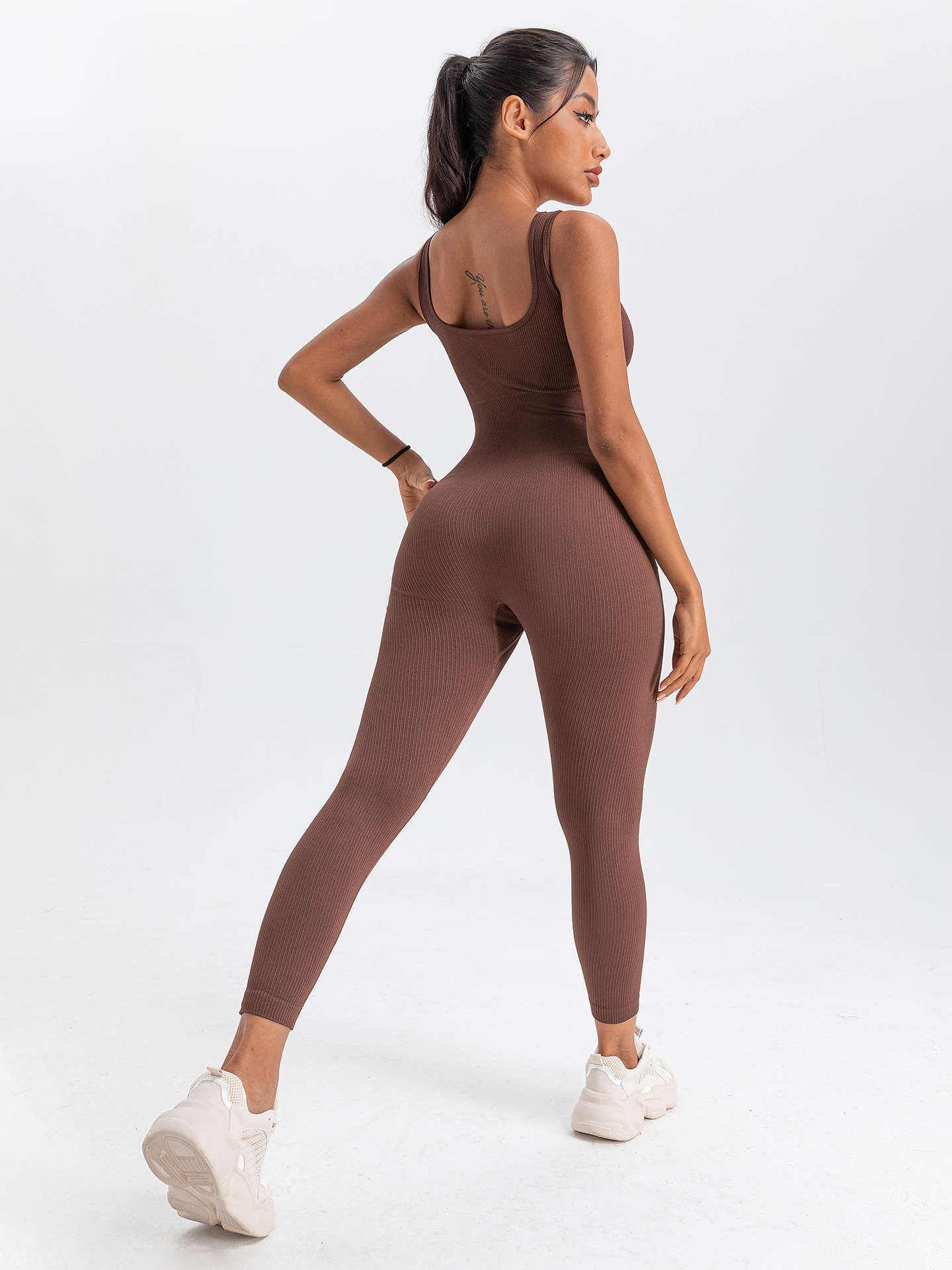 Elengatine Plain Fitness Sports Sexy Backless Jumpsuit Trousers