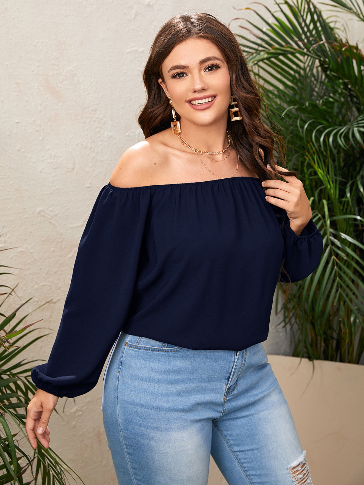 Elengatine Plus Solid Off Shoulder Top