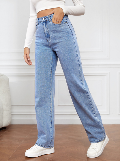 Elengatine High Waist Women Jeans, Washed Denim Fashionable Straight Leg Jeans for Women,Loose Baggy Pants with Pockets 2633