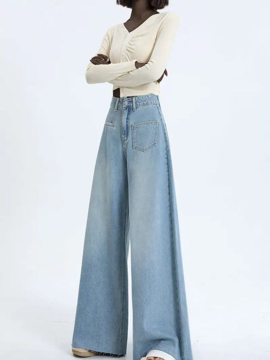 Elengatine Causal Blue Wide Leg Jeans for Women BXD0041