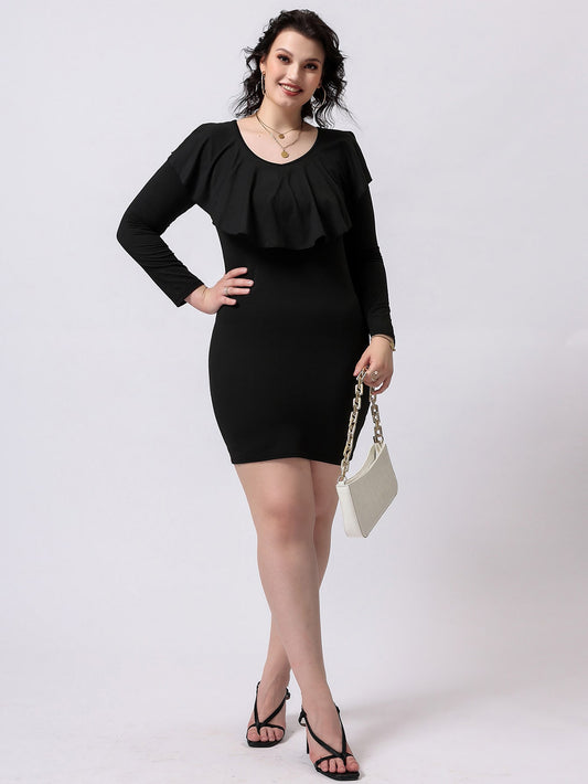 Elengatine Plus Ruffle Neckline Bodycon Dress