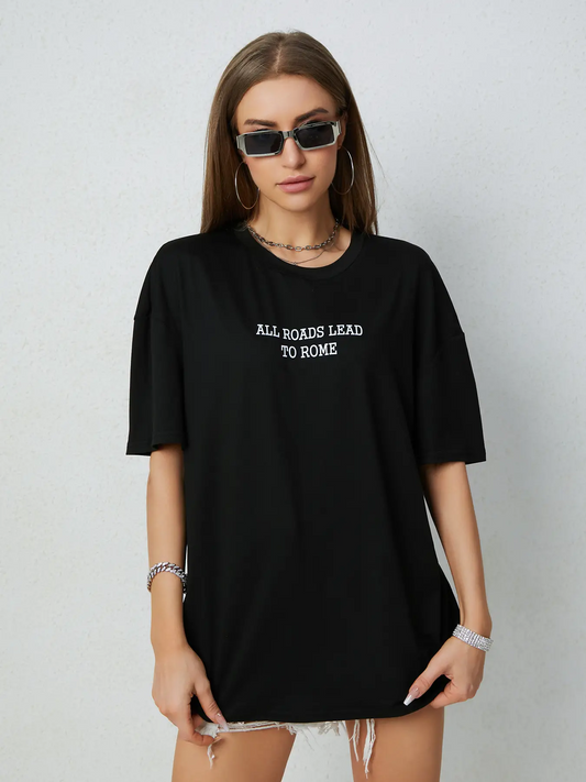 Elengatine cool proverb Letter Graphic Drop Shoulder Tee